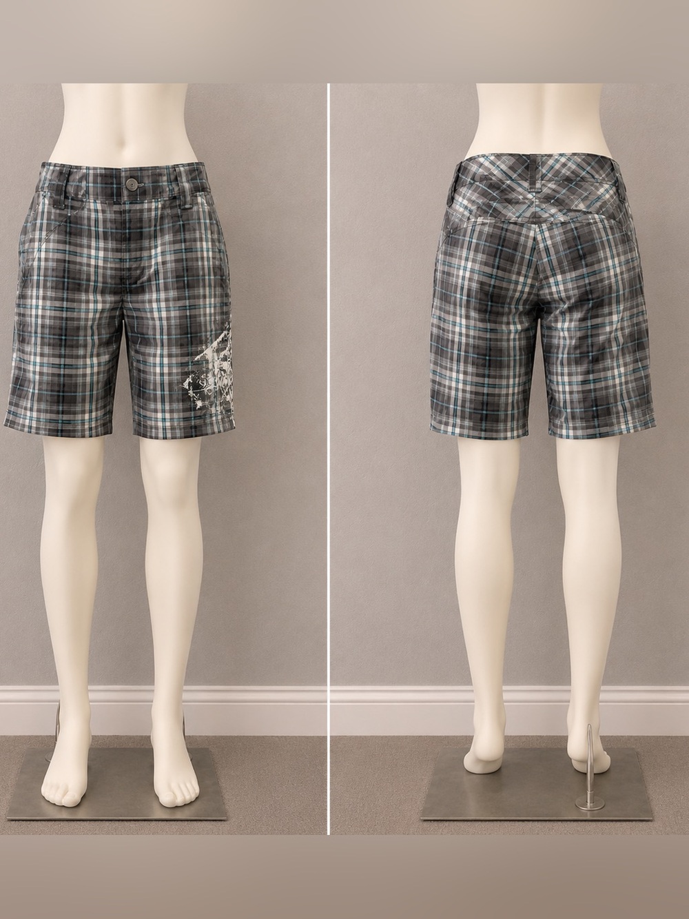 FOX Womens Grey Plaid Shorts, Rider Designed Size Large